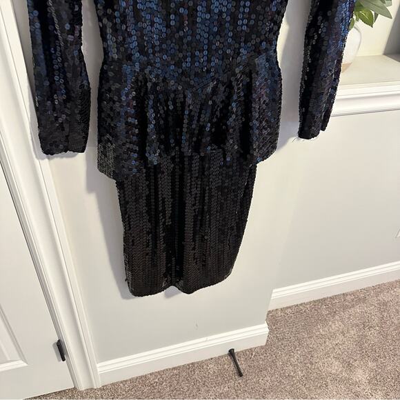 Vintage Swee Lo Black Gem Sequin Long Sleeve Mini Dress Medium - Picture 8 of 11